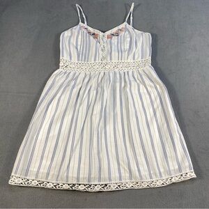 Abercrombie & Fitch Women’s Blue and White Striped Floral Embroidered sunDress,L